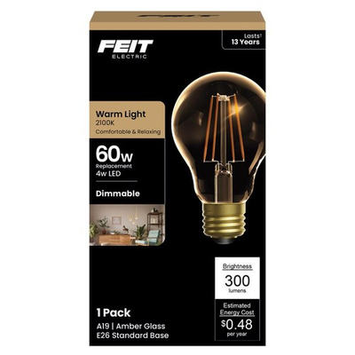 #ad #ad Feit Electric AT19 VG LED Amber Soft White 2100K 300 lm. A19 E26 LED Bulb 60W $9.83
