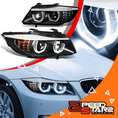 BLACK HOUSING 3D PROJECTOR HEADLIGHT AMBER LED SIGNAL FOR 09-12 BMW E90 3-SERIES