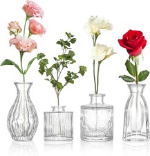 Glass Bud Vases Set of 4, 4 Sizes of Small Flower Vase for Party or Home Table D