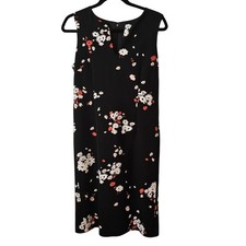 Ann Taylor Black Floral Daisy Split Neck Sleeveless Shift Dress Size 8EUC