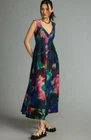 Anthropologie Printed V-Neck Pleated A-Line Watercolor Dress Size 1X