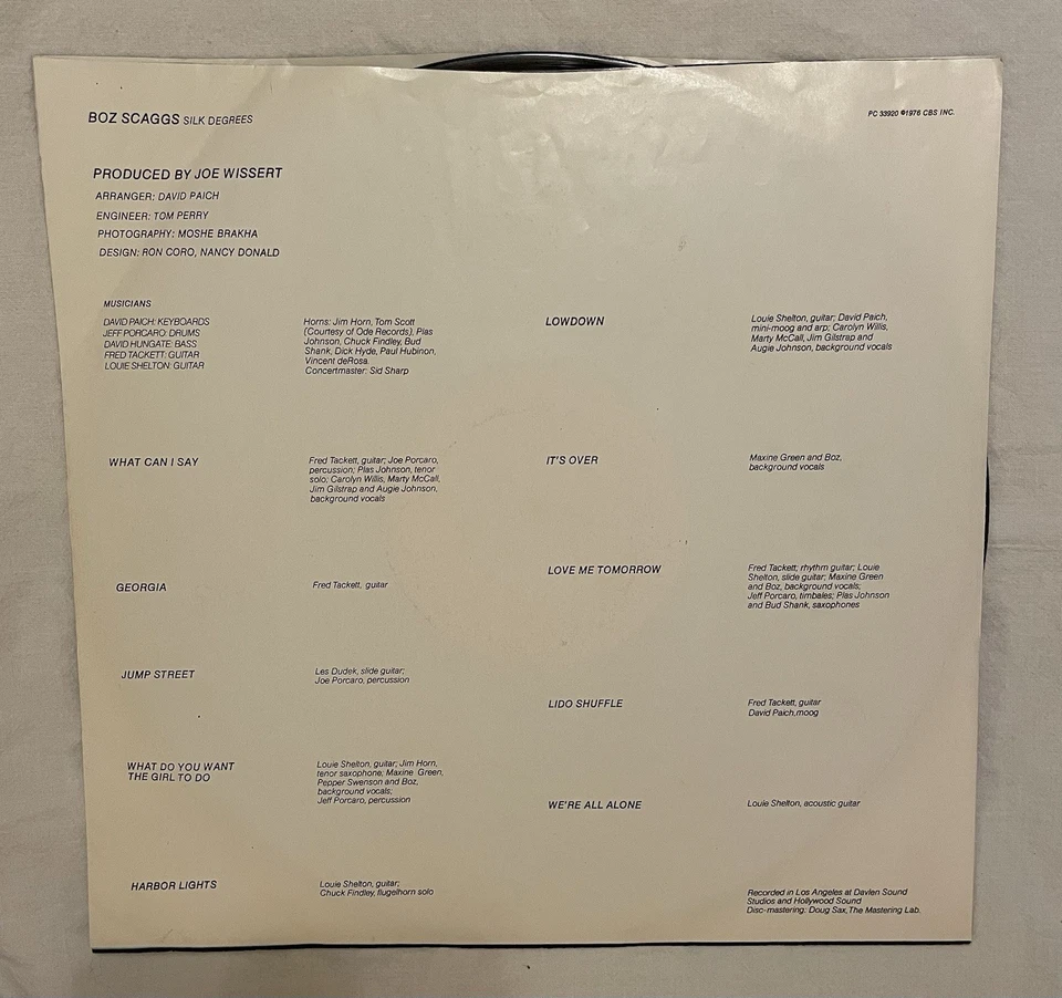 RARE PROMO Boz Scaggs Silk Degrees Vinyl LP Santa Maria Press  PC 33920 1976 VG+ - Image 4 of 4