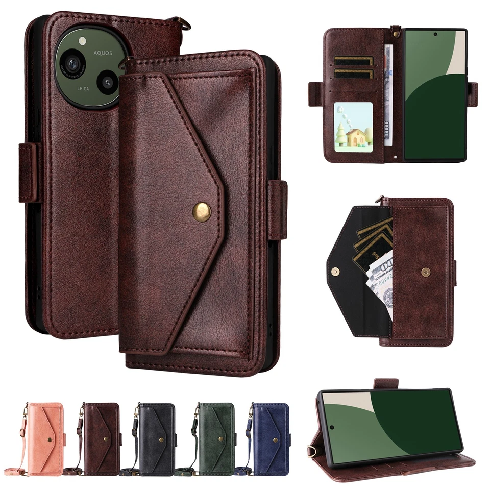 For Sharp Aquos R10 R9 Sense 10 Wish 5 4 Crossbody Flip Card Leather Wallet Case - Image 4 of 4