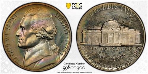 1975-S Jefferson Nickel PCGS PR67 CAM CAMEO Rainbow Toned 🌈 Toning Proof - Picture 5 of 5