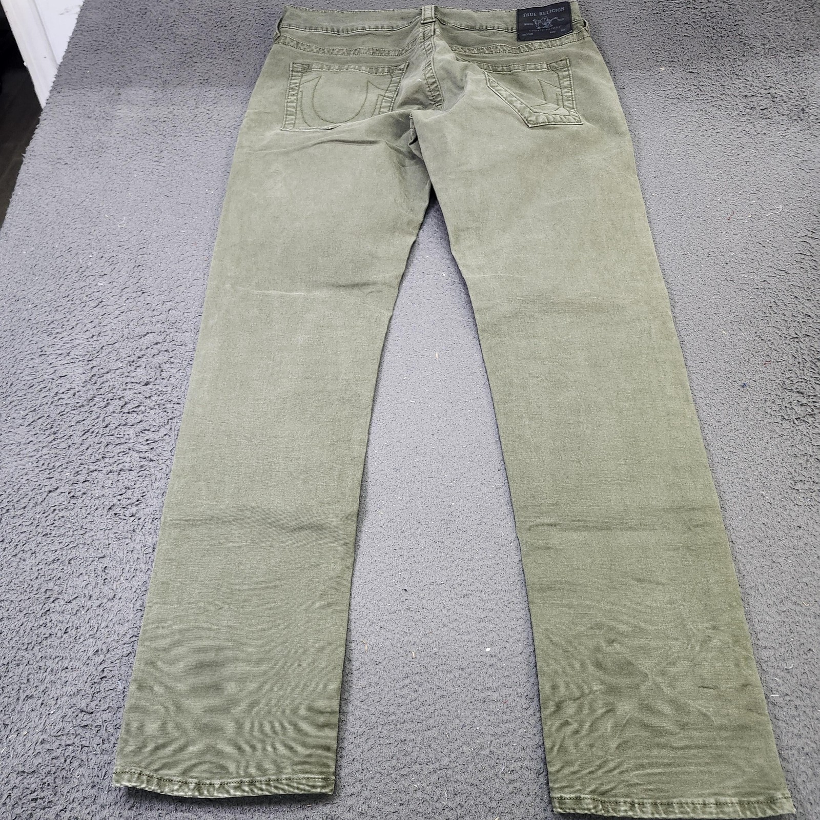 True Religion Geno Jeans Mens 34x32 Green Medium Wash Relaxed Straight Denim thumbnail 7