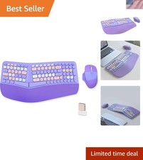 Stylish Wireless Ergonomic Keyboard Combo with Comfortable Wrist Rest - Purple