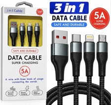 3 in 1 USB Charging Cable 5A Fast Charge USB A to USB C Micro USB
