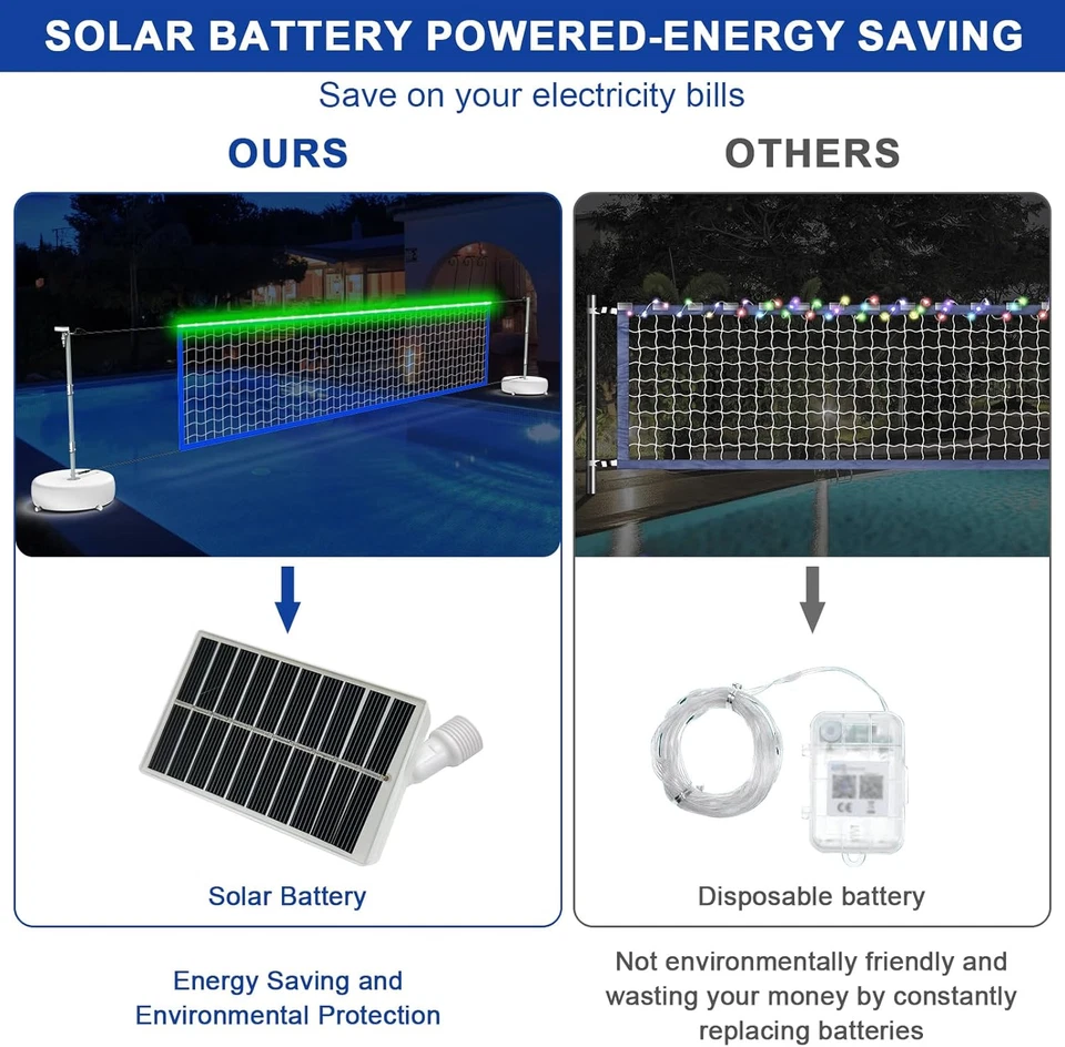Pool Volleyball Net Set with LED Lights, Solar Powered Volleyball Net with Adjus - image 4 of 4