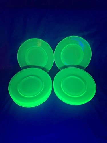 Vaseline Uranium Depression Glass Dinner Plates Dishes set of 12 Glows