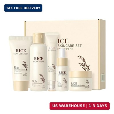 Moisturizing Korean Rice Skin Care Set - Radiance Skincare 5-Step Routine with R