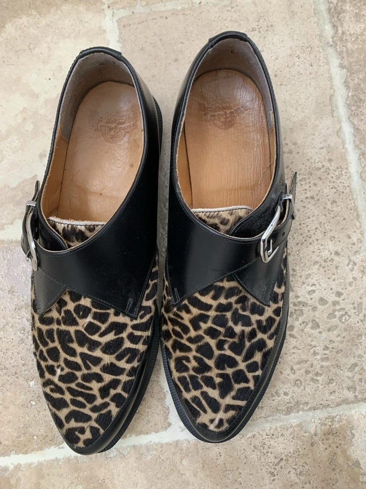 Dr Martens Hawley Monk Strap Pointed Toe Faux Animal Print Creepers, UK 11 - Image 2 of 4