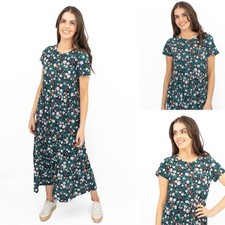 Womens Seasalt Navy Dress Tiered Line Strokes Midi Short Sleeve Floral