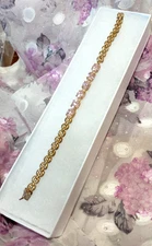 Solid 10Kt Gold Panther Link Bracelet Pink Czs. 13.3 Grams