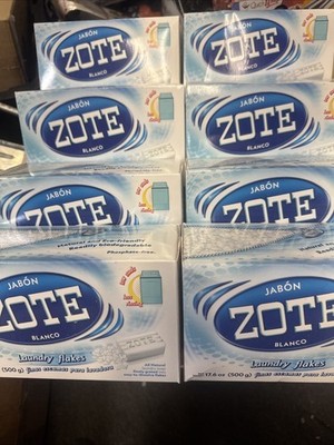 Zote White Laundry Soap Flakes 17.6 Ounce Natural Eco Friendly 8 Pack