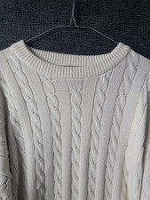 VTG Eddie Bauer Grandpa Sweater Mens L Ivory Chunky Cableknit Fisherman Pullover