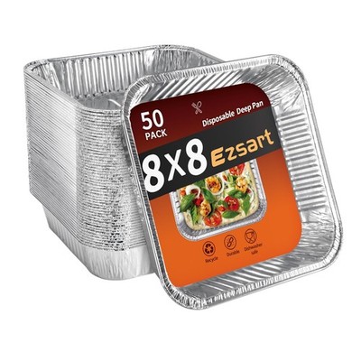 Ezsart Aluminum Pans 8x8-50 Pack Disposable Baking Pans, 8 Inch Square Tin Fo...
