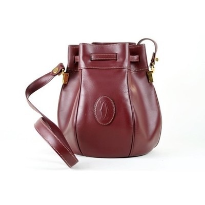 Cartier Must Line 2C Leather Drawstring Shoulder Bag Bordeaux