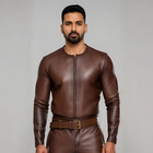 Handmade Full Grain Leather Jumpsuit, Men's Biker Co-ord Set