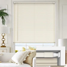 No Tools No Drill 1" Vinyl Mini Blinds, Cordless Blinds for Windows, Light Fi...