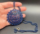 Vintage Navy Blue Enameled Filigree Pendant Necklace 24.5” Chain — photo 6