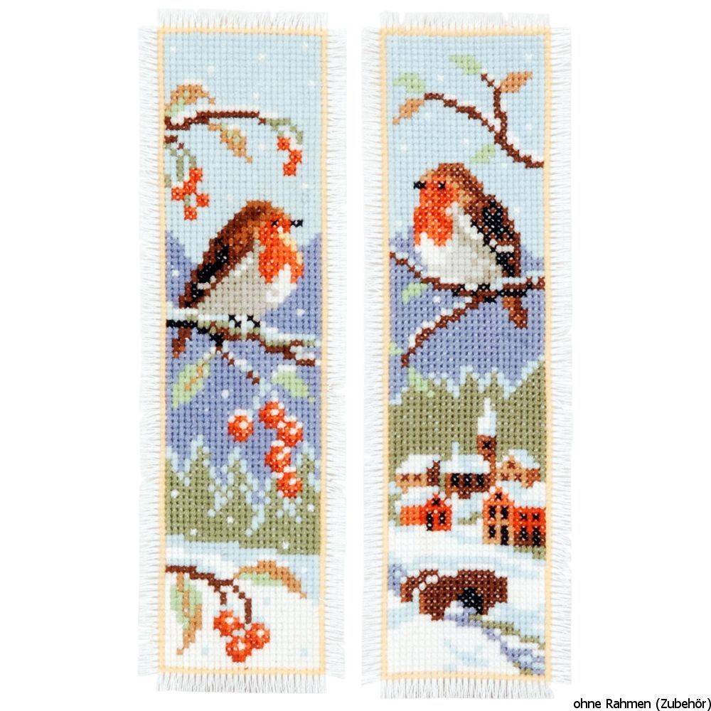 Vervaco Counted Cross Stitch: Bookmark: Robins: Set of 2, COTTON, NA, 6 x 20cm - Image 2