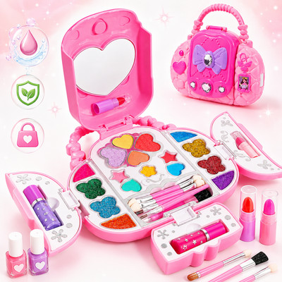 Kids Makeup Kit With Mirror - Real Washable Makeup Set for Girls 5-8, Princess