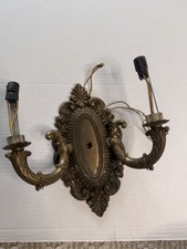 Vintage Cast Brass Bronze Two Light Wall Sconce Wired Oval Ornate 9.5  Double