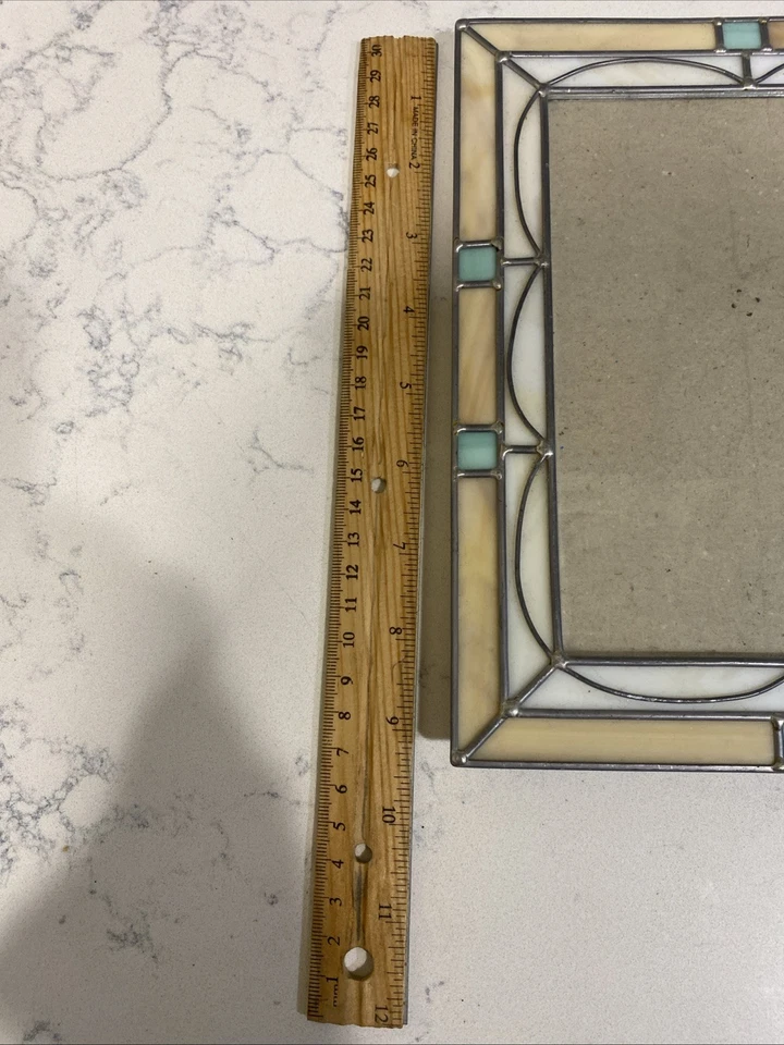 Marco de arte fotográfico Malden Int’l vitral 5x7 beige marfil verde azulado aguamarina hecho a mano Foto 3 de 4