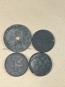 4-BELGIUM 1 FRANC 1941-43, 1943 25CENTS WORLD WAR II KING LEOPOLD III