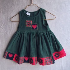 Vintage Red & Green Corduroy Pinafore Dress Size 4T Button Back Cotton