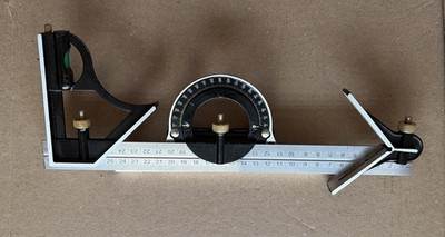 Four Piece Machinist 12'' Combination Square Set No Name mms, 16ths, 32nds