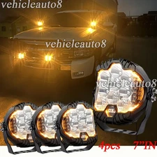 4X 7" LED Work Light Bar Pods Round Offroad Driving Truck ATV Fog Lamp Amber DRL