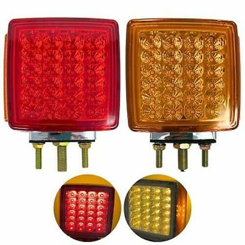 2pc Amber/Red 51 LED Double Face Stud Mount Pedestal Fender Stop Turn Tail Light - Bild 1 von 2