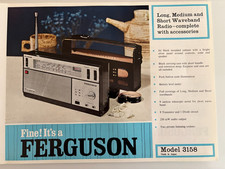 FERGUSON MODEL 3158 LW/MW/SW RADIO SPEC SHEET 1968 RARE