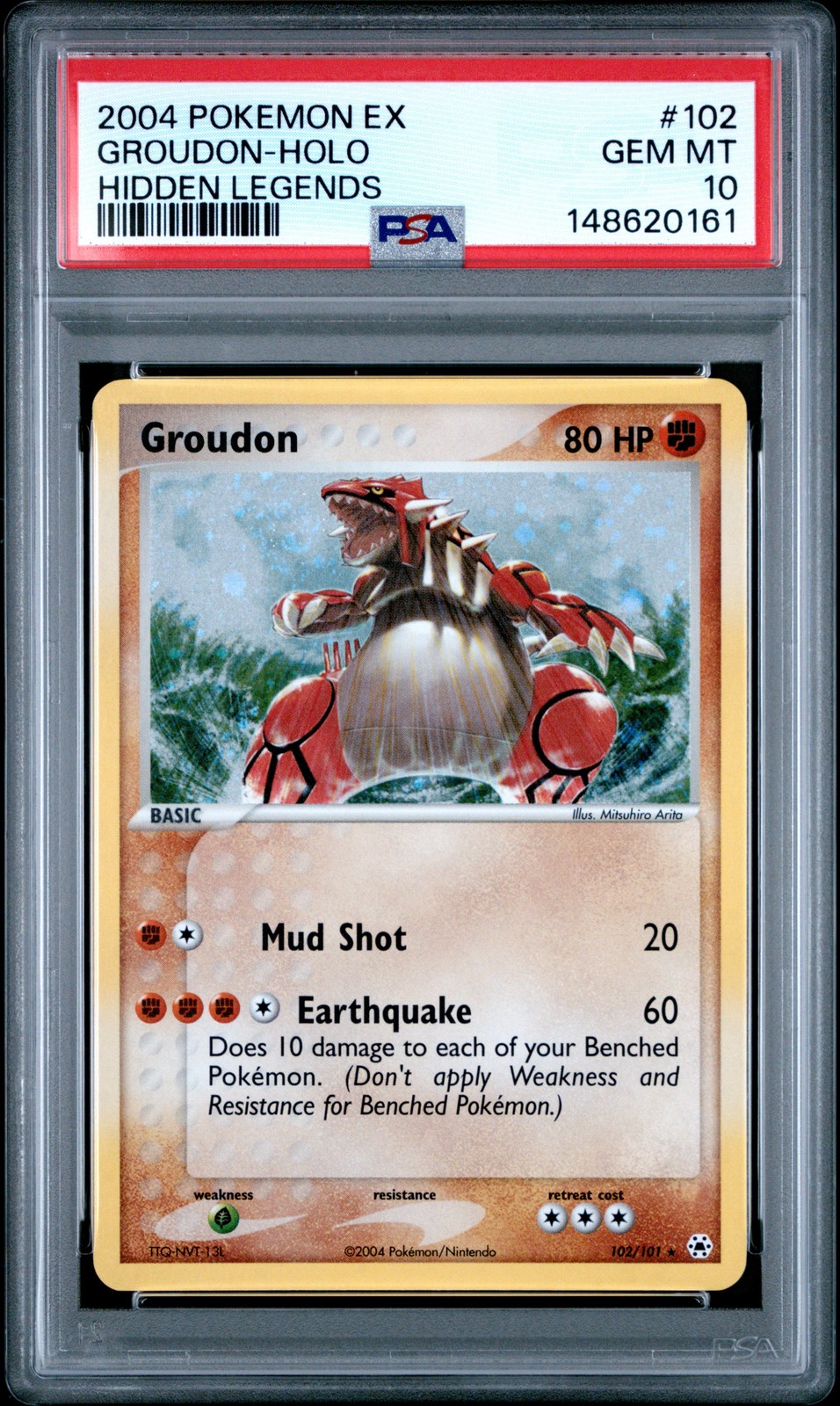 2004 POKEMON EX HIDDEN LEGENDS #102 GROUDON-HOLO PSA 10