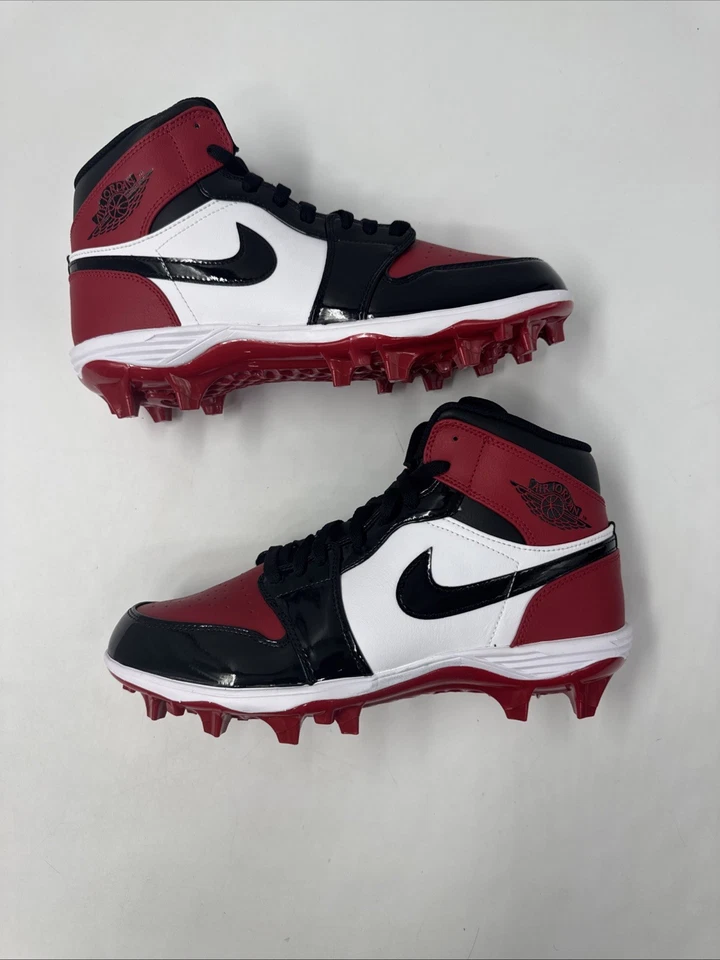 Air Jordan 1 Mid TD 'Bred Toe 足球鞋红色专利 FJ6805-601 男式 10 码 — 第 4/4 张图片