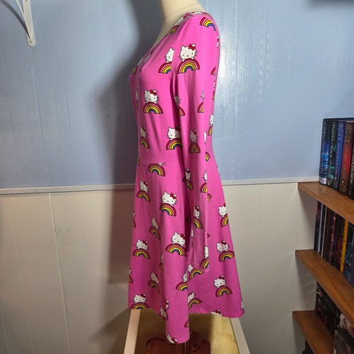 Vestido Modcloth para Hello Kitty Medio Rosa Brillante Arco Iris Cuello Redondo Manga Larga - Imagen 7 de 9