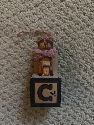KURT ADLER ORNAMENT ~ C IS FOR CAT ~ WOOD BLOCK ~ LOOKS LIKE TOY JACK IN THE BOX