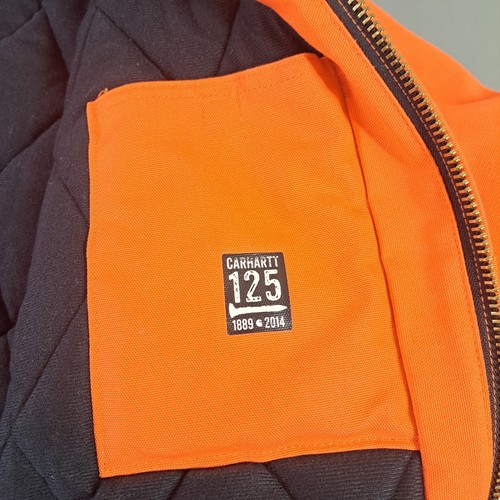 Carhartt Jacket Large Blaze Orange J140-BLZ Hooded Quilt Lined 125th Anniversary - Picture 9 of 15