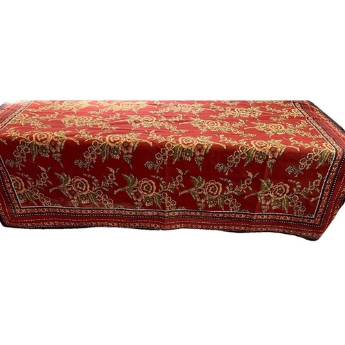 Vintage Kmart Country Living Jacobean Floral Tablecloth Border Burgundy 50 X 69 - Picture 2 of 14