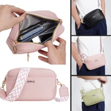 Small Crossbody Bag with Wide Guitar Strap Camera Purse Shoulder Handbag Satchel