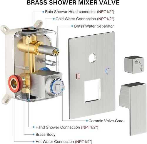 Bathroom Shower Faucet Set Luxury Rainfall Shower Head Combo System Mixer Valve - Picture 13 of 332