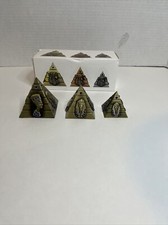Egyptian Pyramid Figures Set Of 3 Bronze Metal With Blue Jeweled Accents