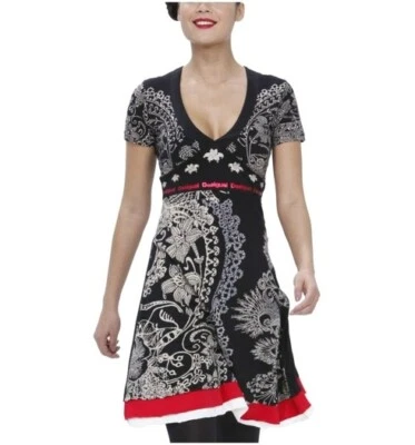 DESIGUAL 26V2813 Kleid Kurzarm tiefer V-Ausschnitt A-Linie knielang NOAH Größe L - Bild 1 von 4