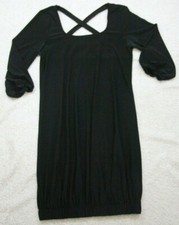 Black Dress Polyester Spandex Womens Womans Size Medium 3/4 Sleeve Unbranded G19