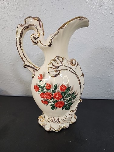 VINTAGE, VERGOLDETE, VERZIERTE KERAMIK, KRUG/KRUG/BLUMENVASE, EINZELNE ROSE,