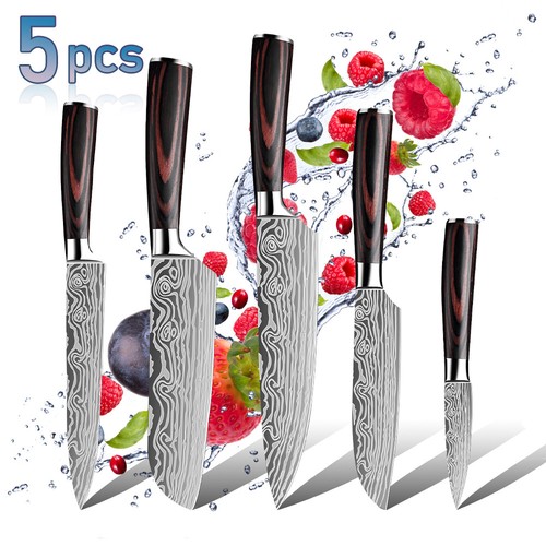 5tlg Küchenmesser Messerset Set Edelstahl Profi Kochmesser Santoku Messer Set - Bild 10 von 12