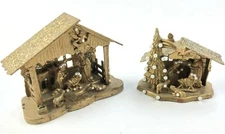 Vintage Miniature Nativity Manger Hong Kong Diorama Gold Embellished Lot UNIQUE 