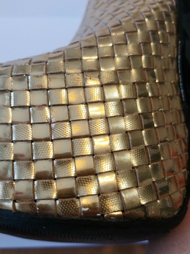 Alejandro Ingelmo Black & Gold Woven Platform Leather Slingback Stiletto Heels - Picture 11 of 12