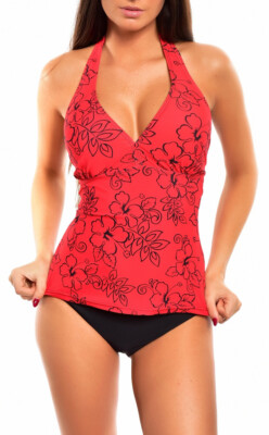DAMEN NECKHOLDER TANKINI ROT SCHWARZ+SLIP GR. 60 10XL CUP B/C (A-1134/S4-zh-111
